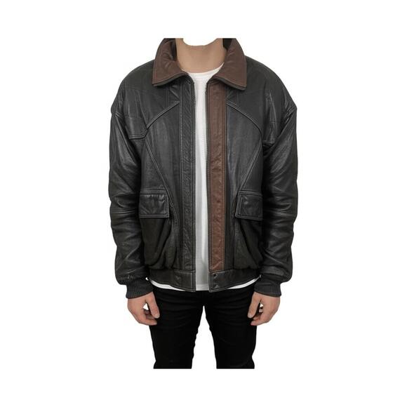 Other - Mark Alexander Large Distressed Black Leather Bomber Supple Moto Vintage